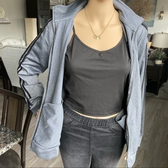 💋 Adidas grey black striped track jacket coat NWOT - Picture 7 of 8